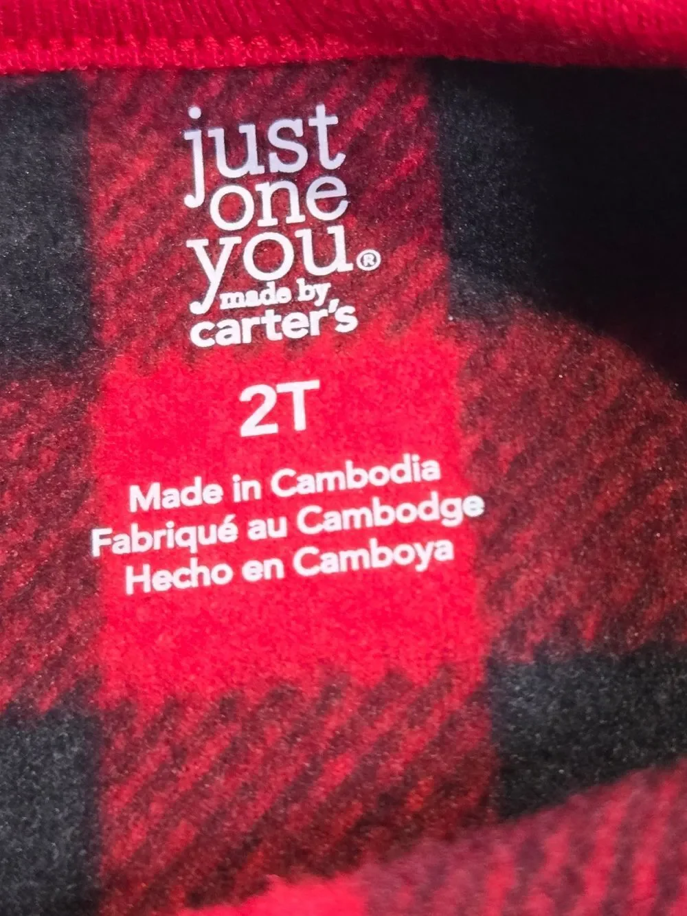 Carter's Buffalo Plaid Fleece Nightgown Girls 2T Red Black Cozy Winter Pajamas